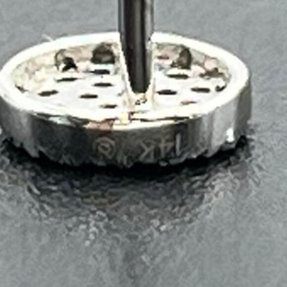 14k White Gold Round Pave Diamond Chip Post Pierced Stud Earrings 6mm - Picture 9 of 11